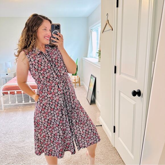 Boden Dresses & Skirts - Boden Red White Blue Cotton Floral Button Front Belted MIDI Dress 14R